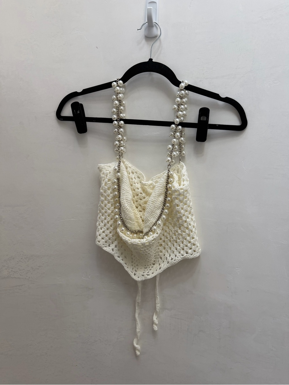 Handmade Crochet Pearl-Handle Cream Top